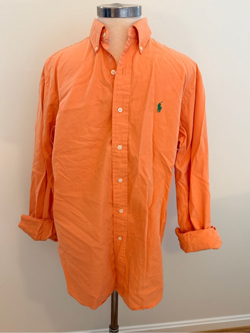 Ralph Lauren Orange Long-Sleeve Button-Down Shirt with Green Pony